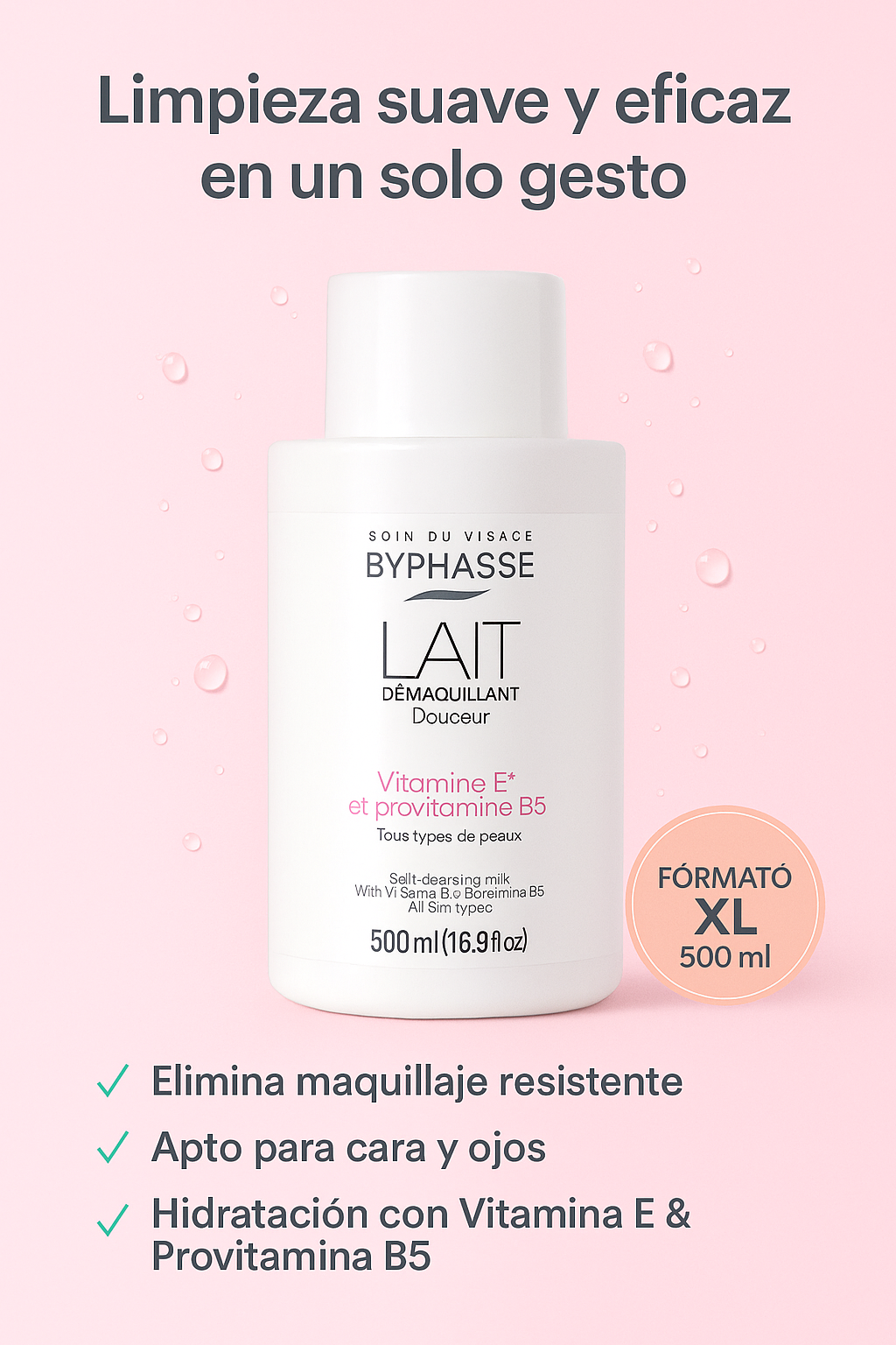 Leche Desmaquillante Limpiador Cara y Ojos BYPHASSE – 500ml